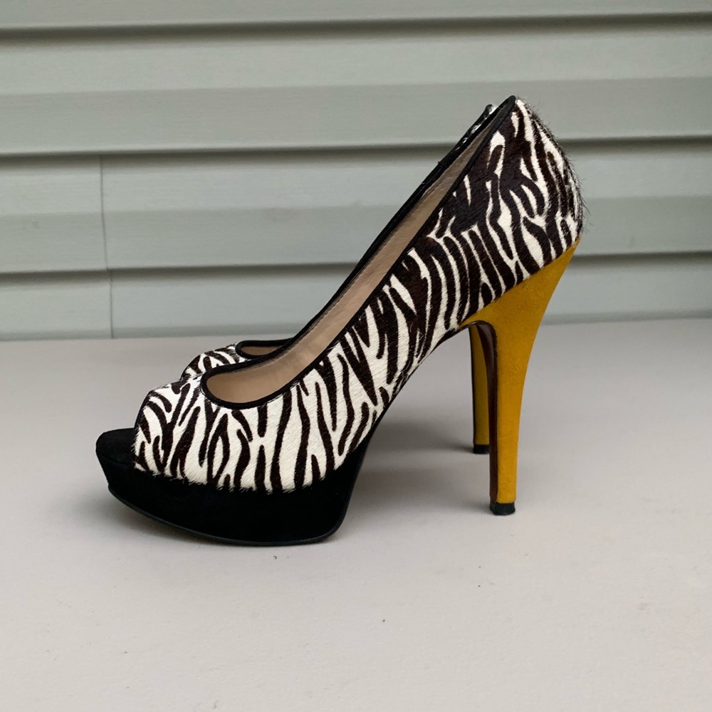 Enzo Angiolini calf hair, suede  peep toe heels.